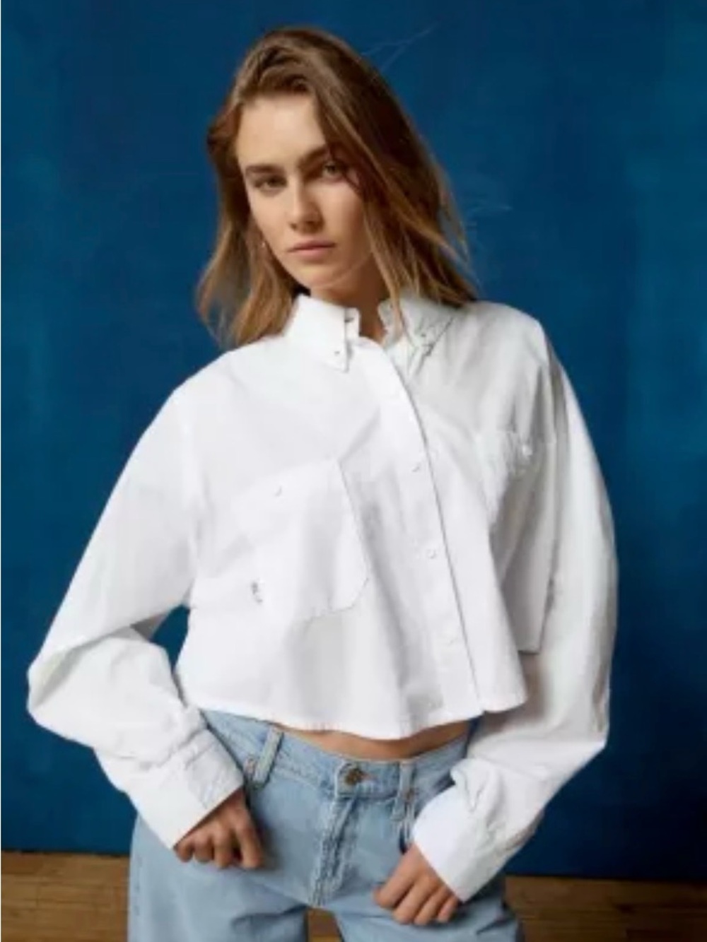Urban Outfitters BDG Cropped White Button-Up Shirt
